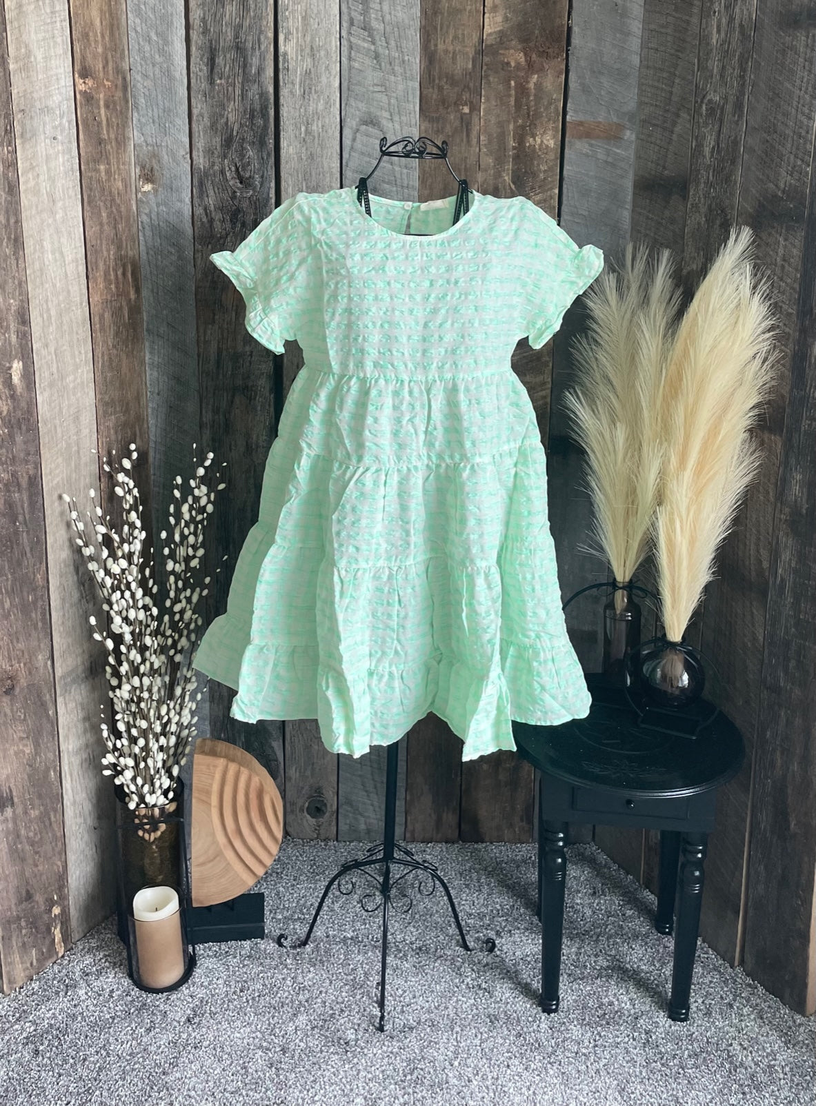 Green plaid tiered Dress