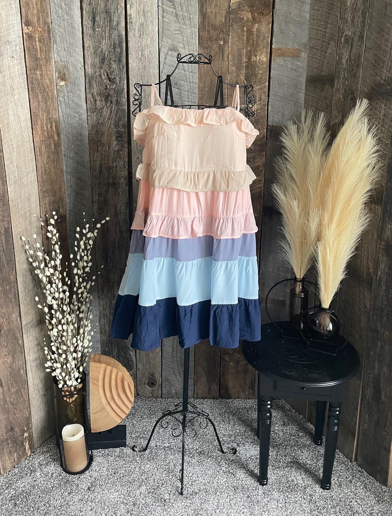 Color block navy tiered ruffled dress