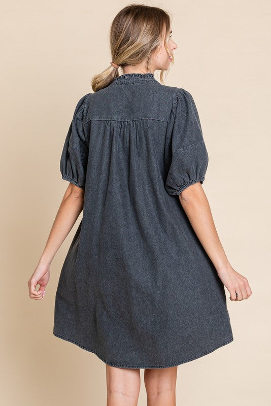 Denim Pintuck Dress Black