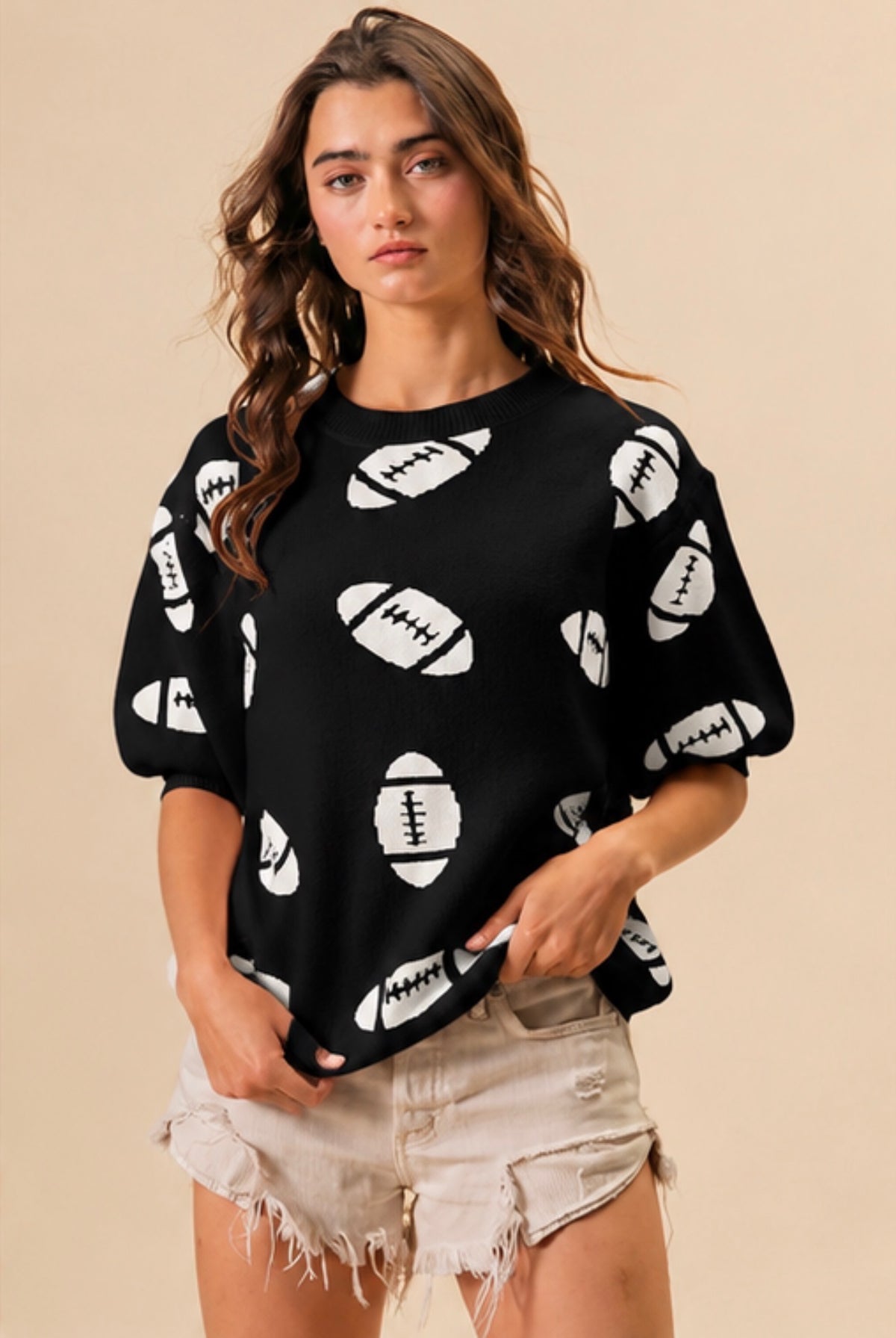 Black Football Sweater Short Sleeve