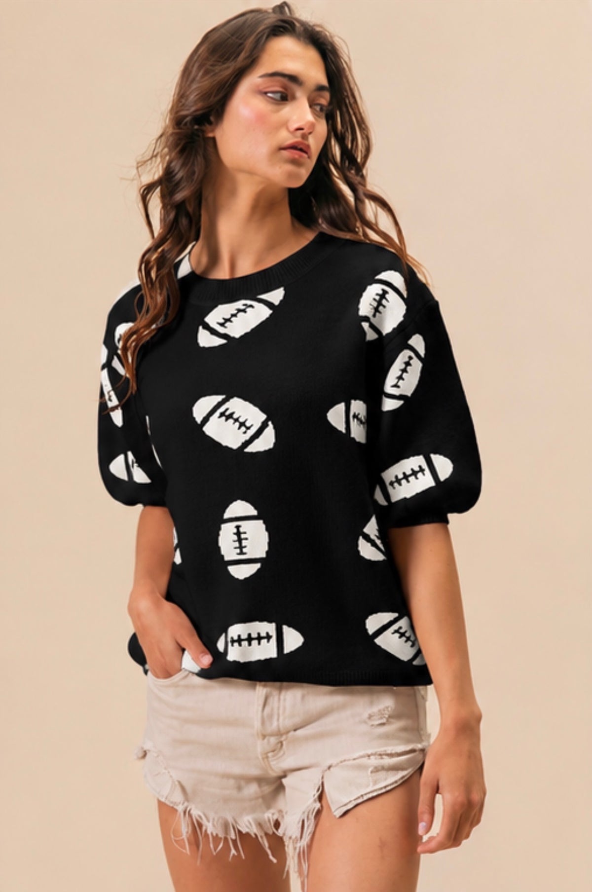 Black Football Sweater Short Sleeve