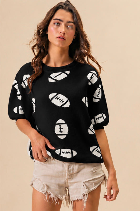 Black Football Sweater Short Sleeve