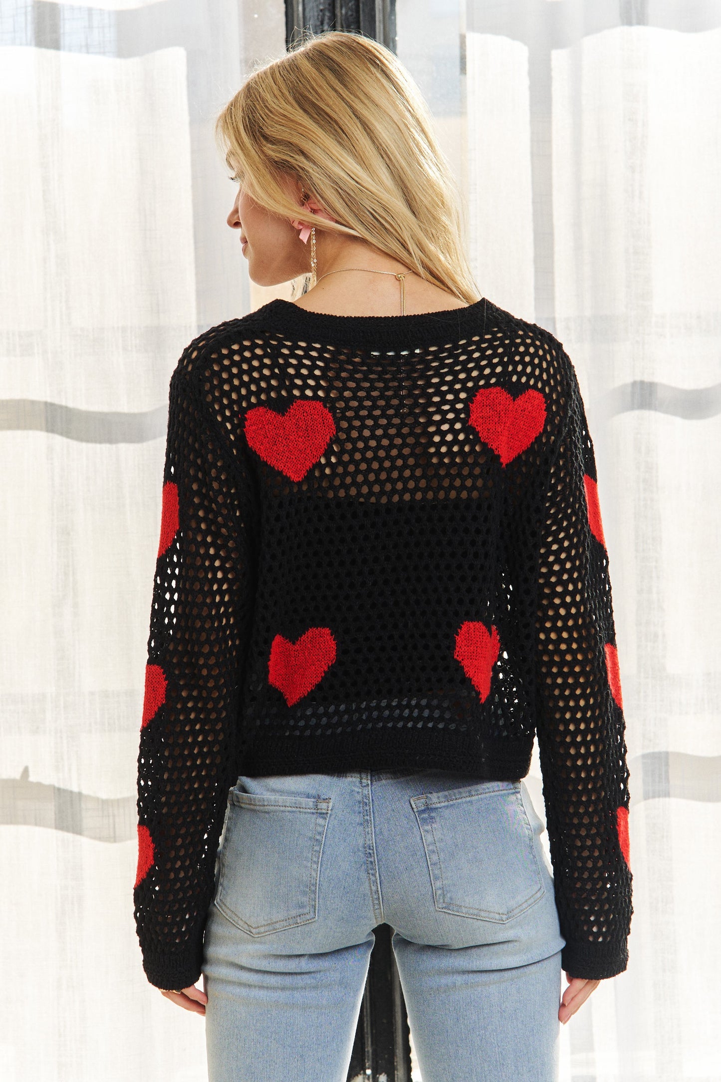 Open Weave Black Heart Sweater