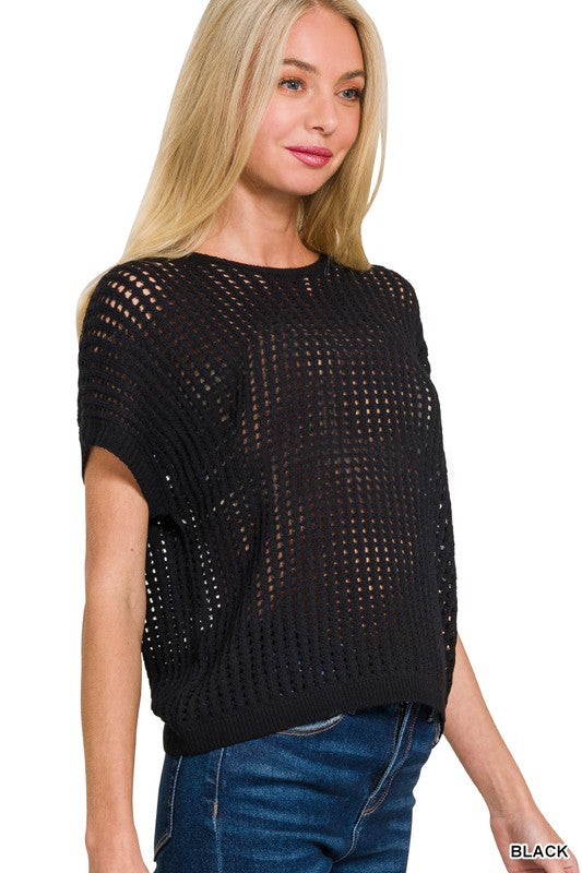 Open Weave Short Sleeve Sweater