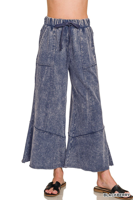 Acid Wash Wide Leg Cargo Pants New