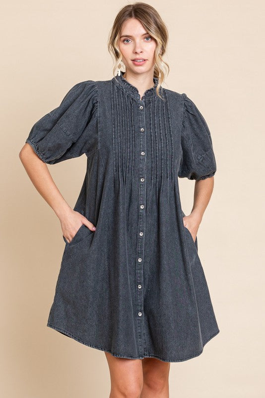 Denim Pintuck Dress Black