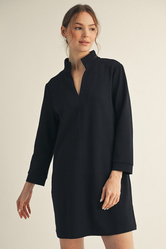 Stand up Collar Black Dress