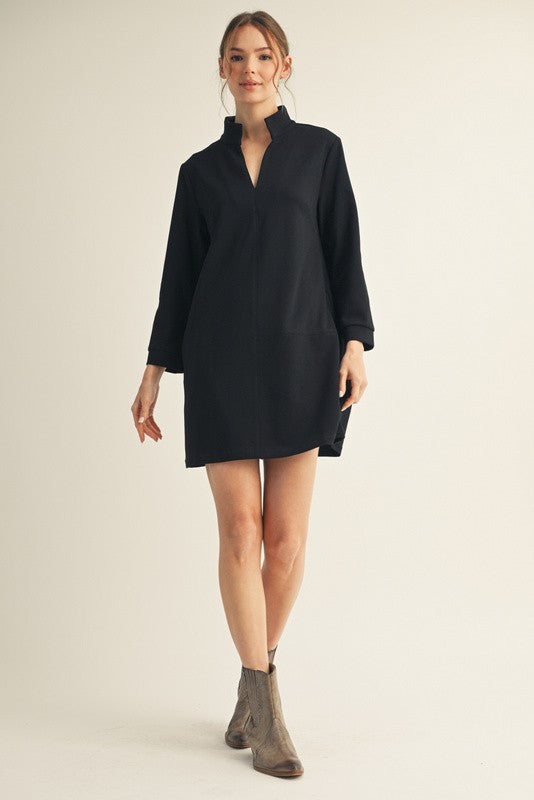 Stand up Collar Black Dress