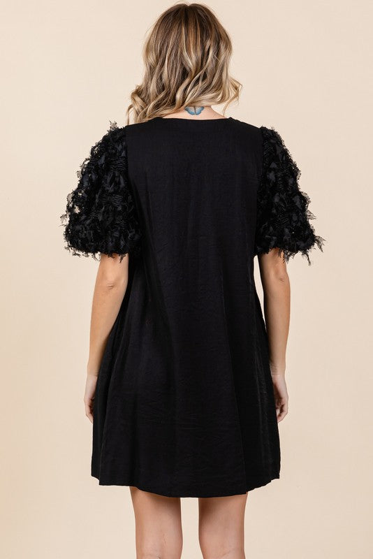 Textured Sleeve Dress Black