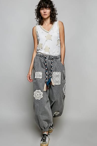 Lace Accent Jogger Black