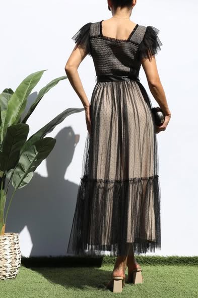 Mesh and Lace Midi Dress