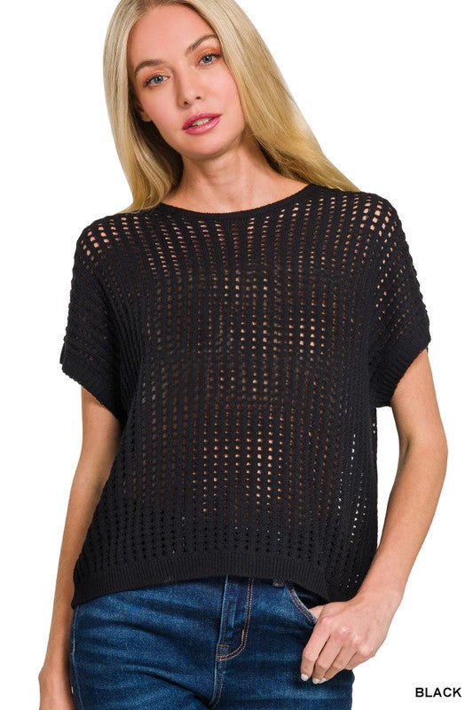 Open Weave Short Sleeve Sweater