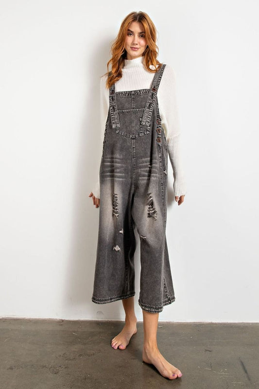 Cropped Black Denim Overalls