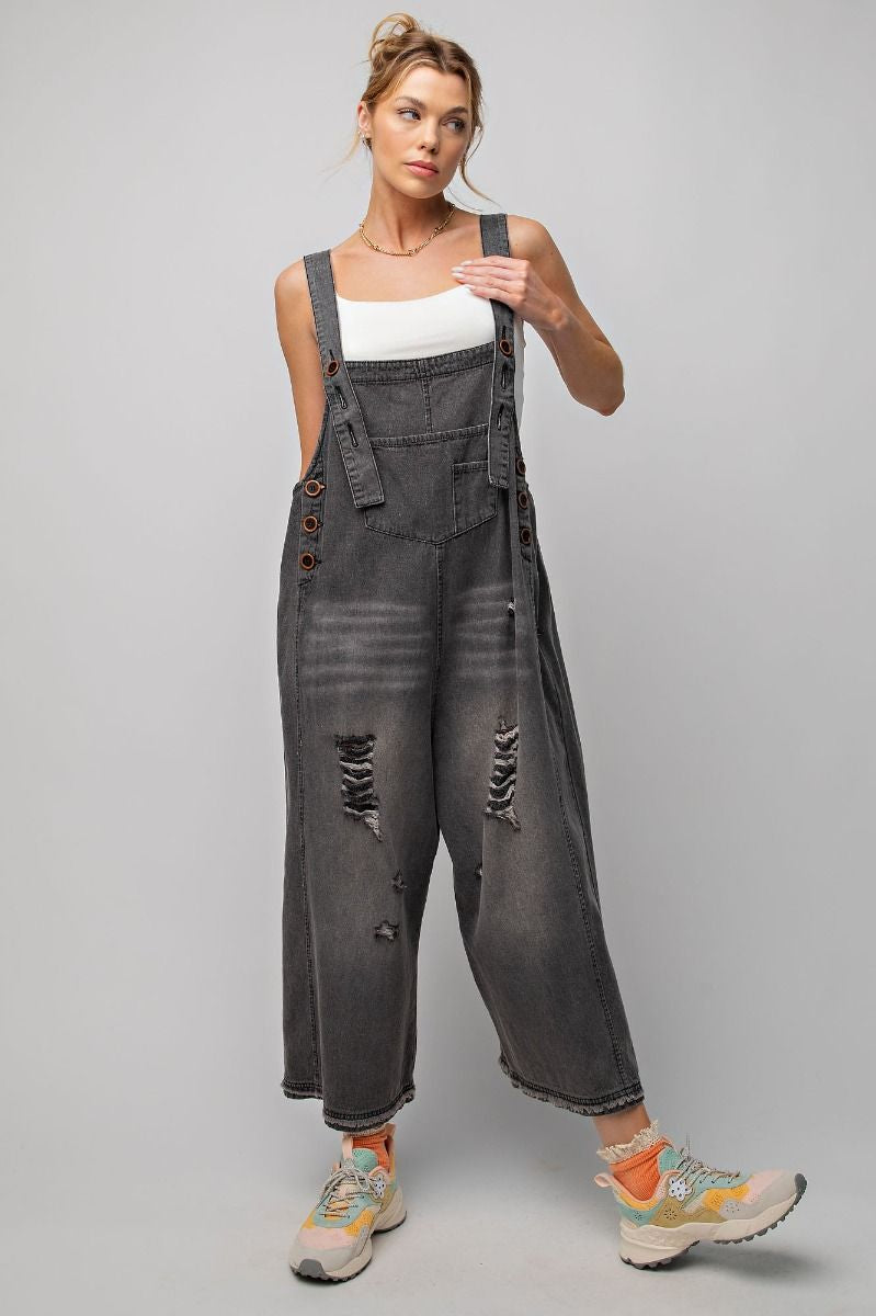 Cropped Black Denim Overalls