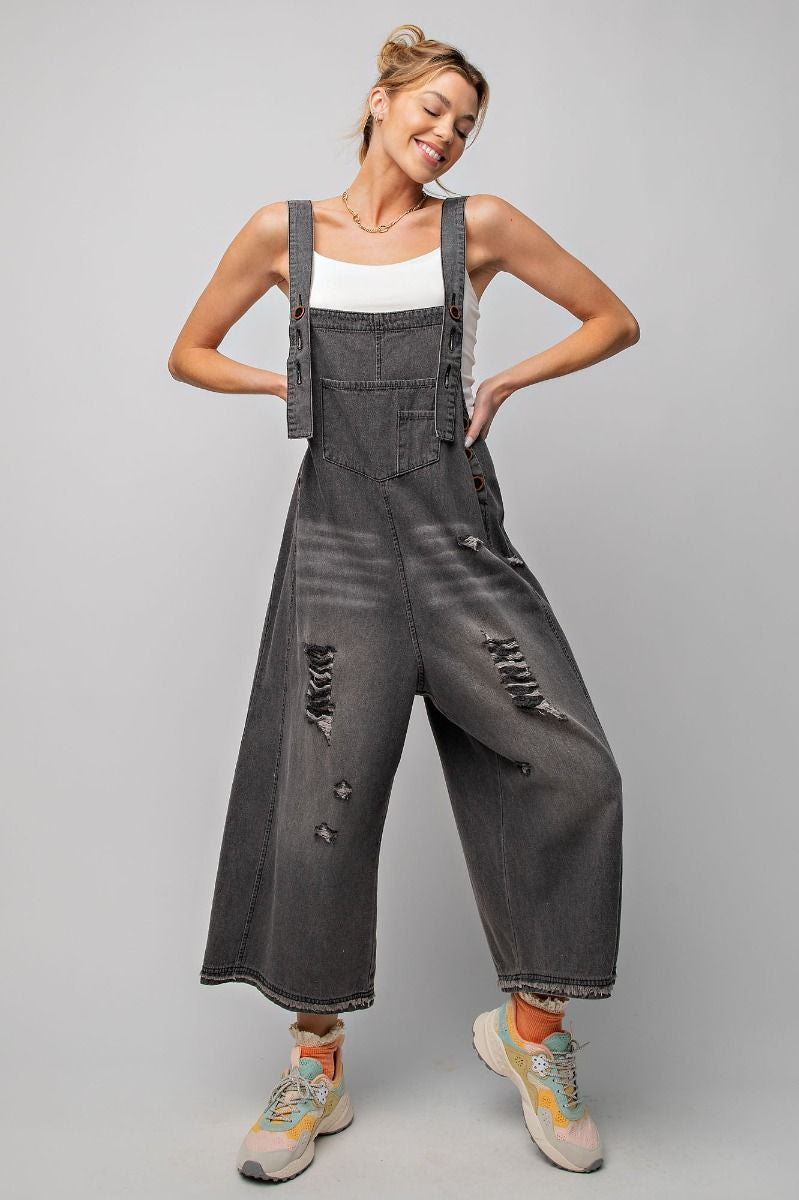 Cropped Black Denim Overalls