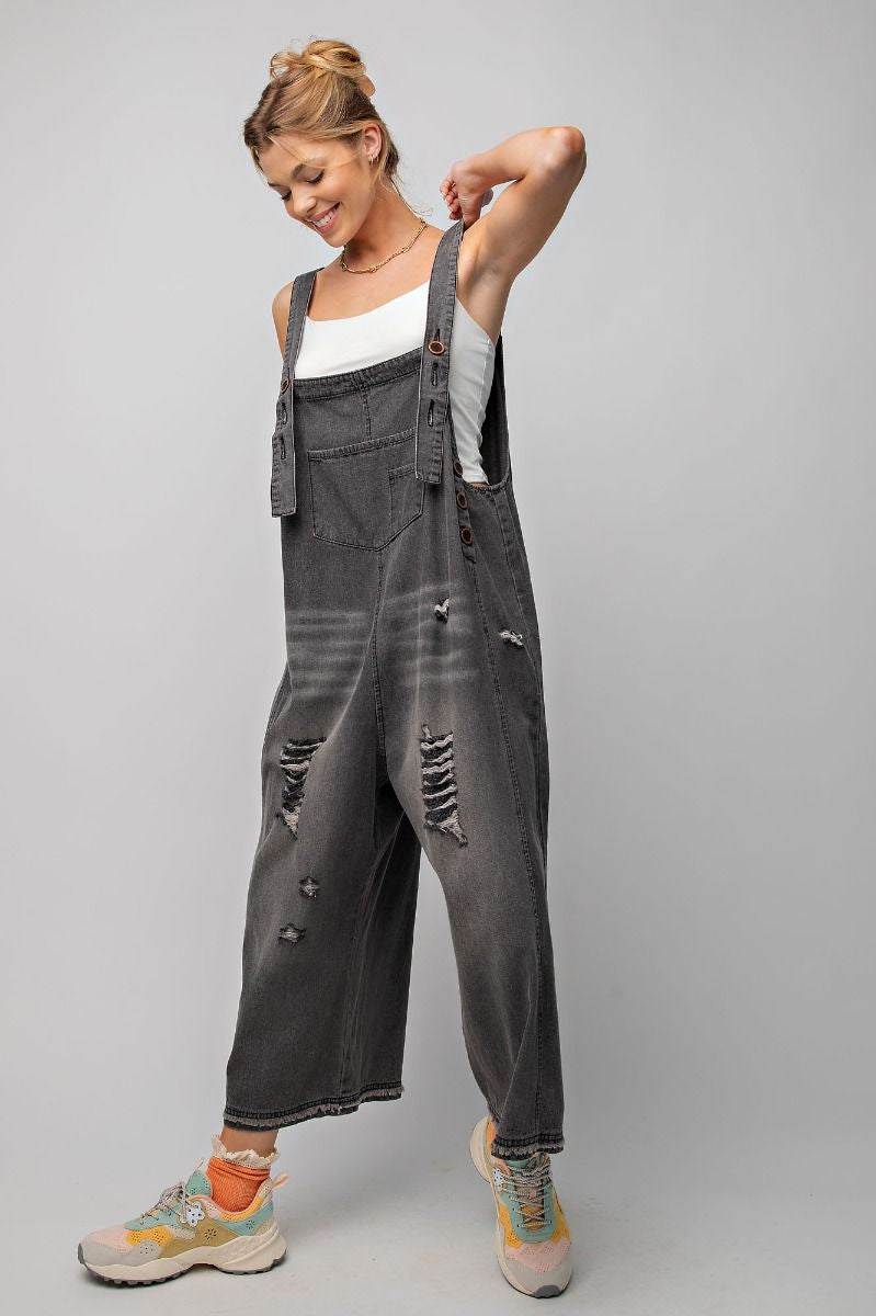 Cropped Black Denim Overalls