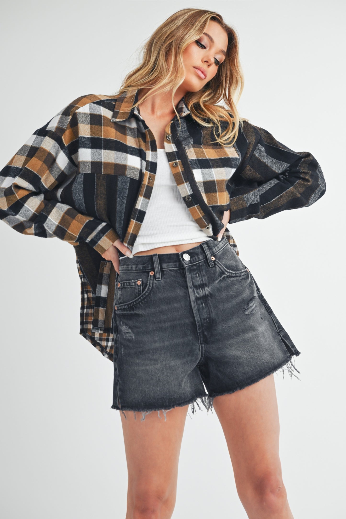 Black Patchwork Flannel Shirt