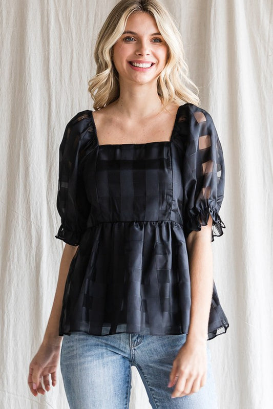 Black Check Peplum Top