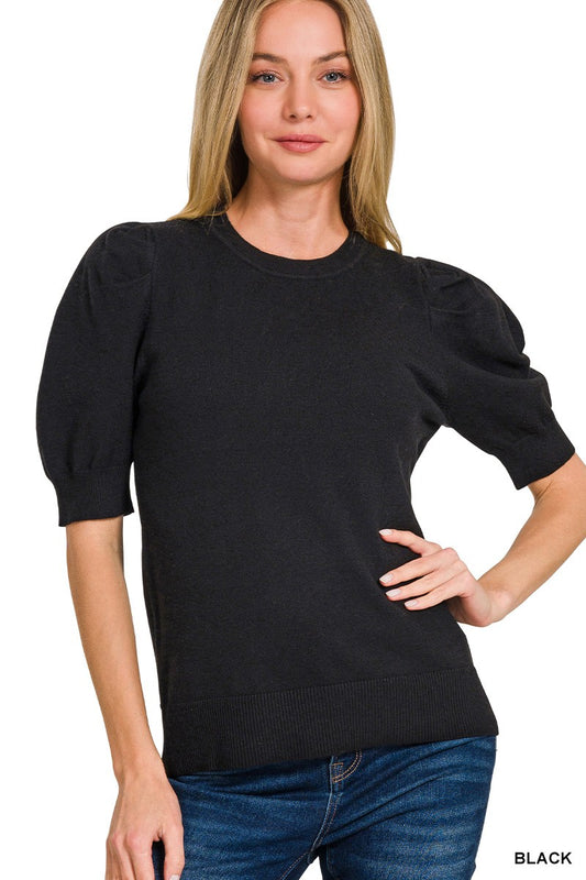 Puff Sleeved Ribbed Top