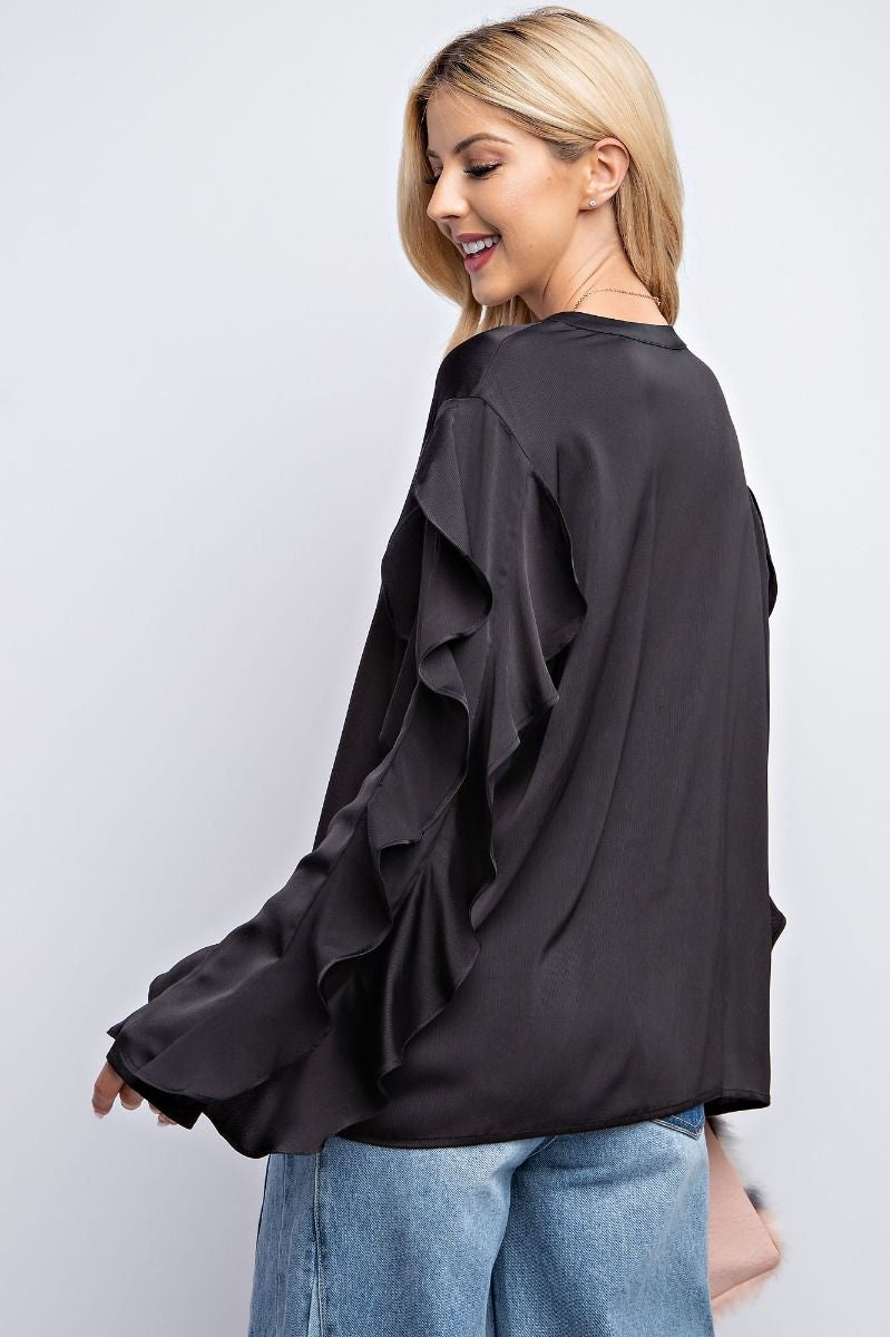 Satin Ruffle Sleeve Top