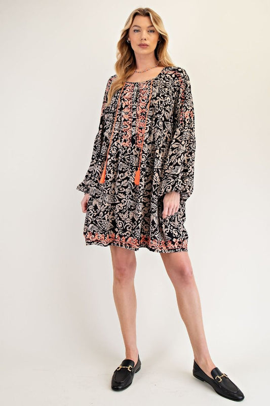 Embroidered Scroll Dress