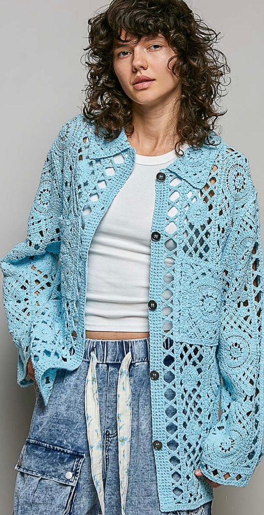 Blue Crocheted Shacket