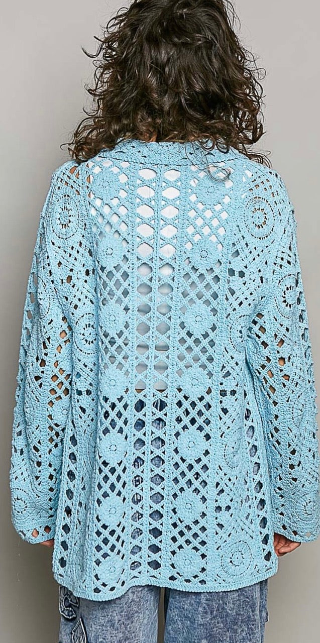 Blue Crocheted Shacket