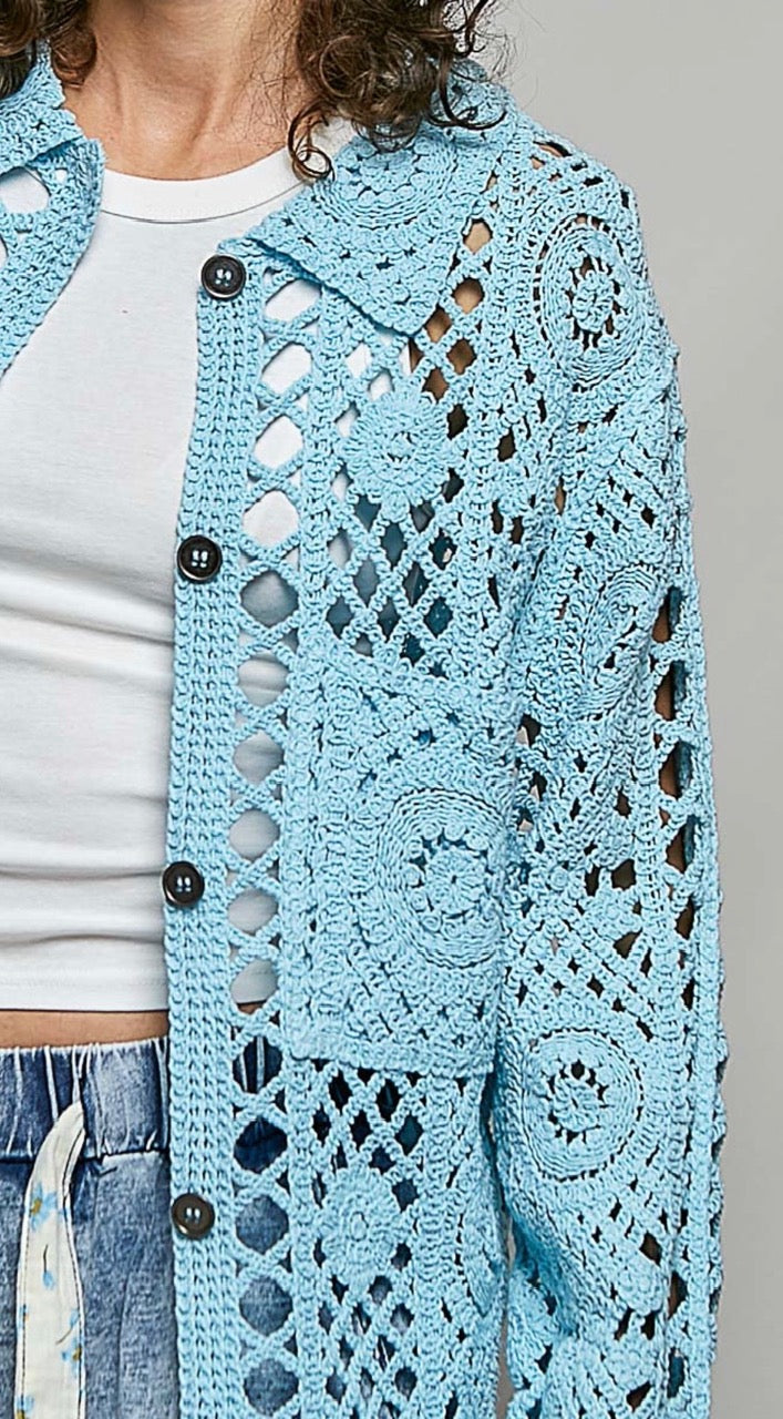 Blue Crocheted Shacket