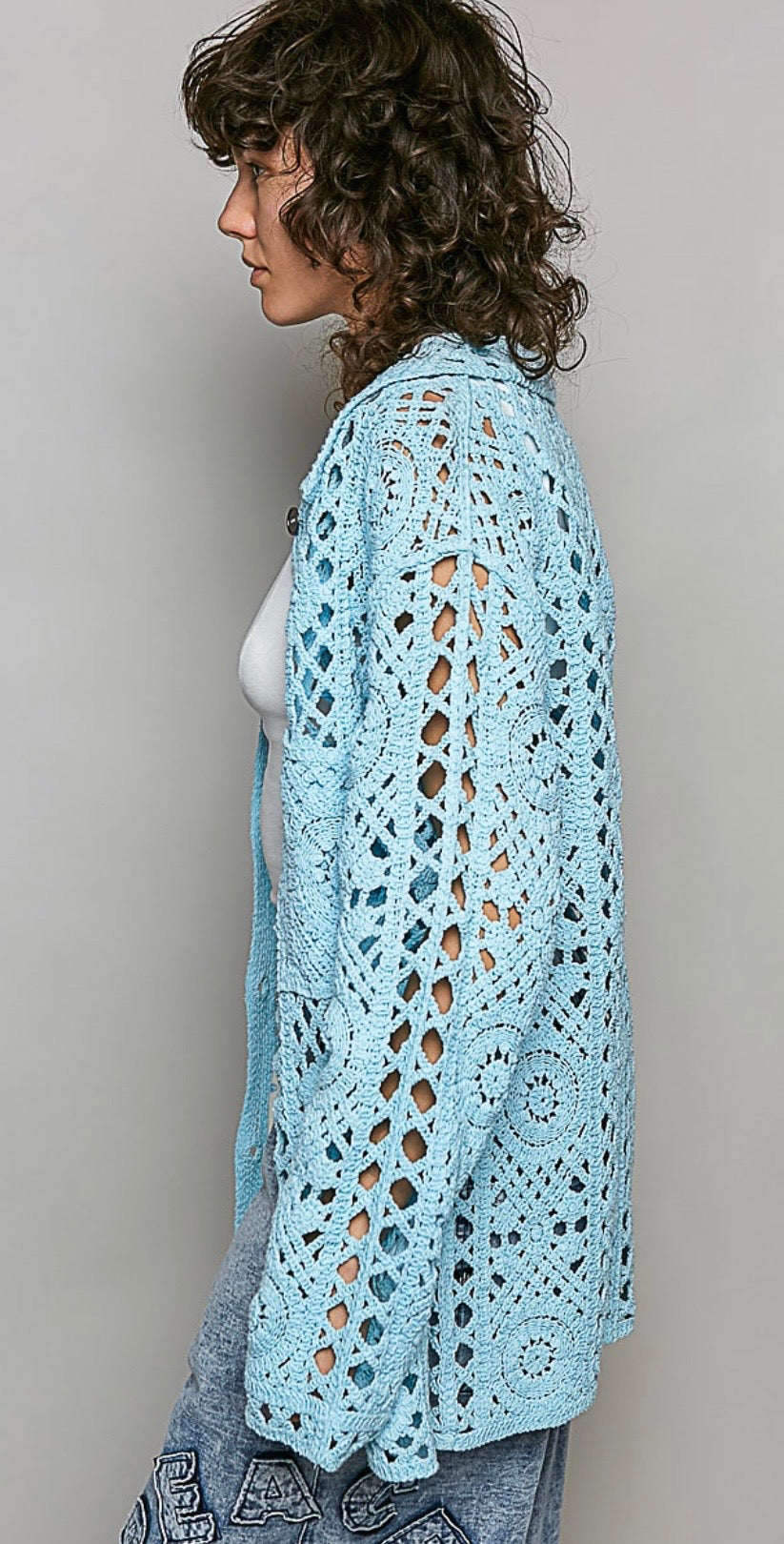 Blue Crocheted Shacket