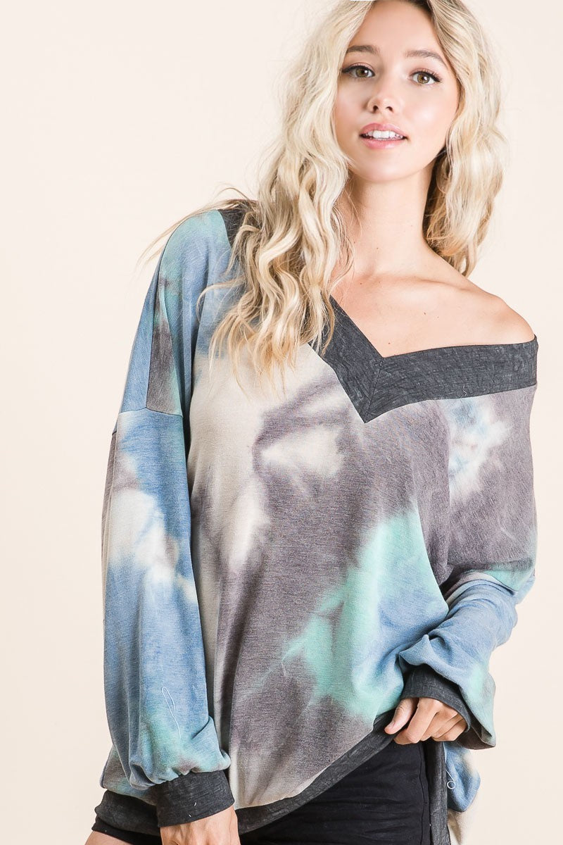 Spring Tie Dye V-neck