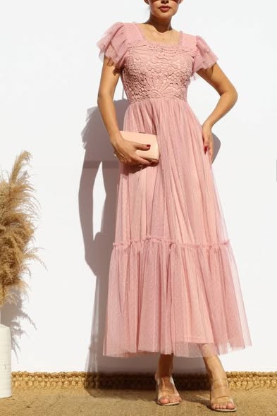 Mesh and Lace Midi Dress