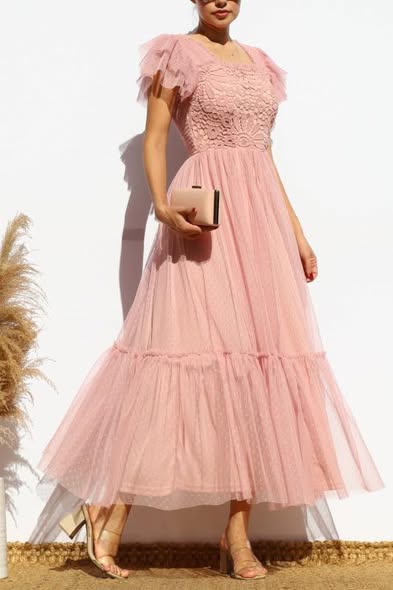 Mesh and Lace Midi Dress