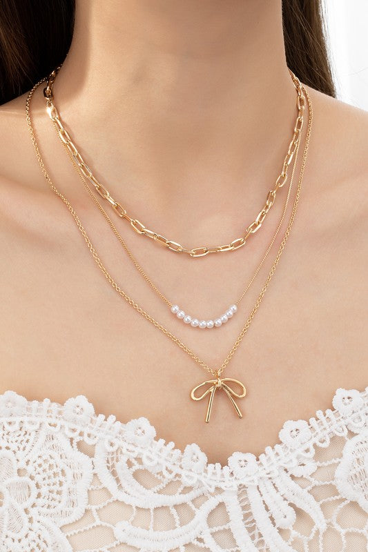 Bow Layered Necklace Set