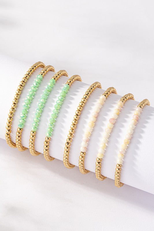 Gold and Glass Stack Bead Bracelets