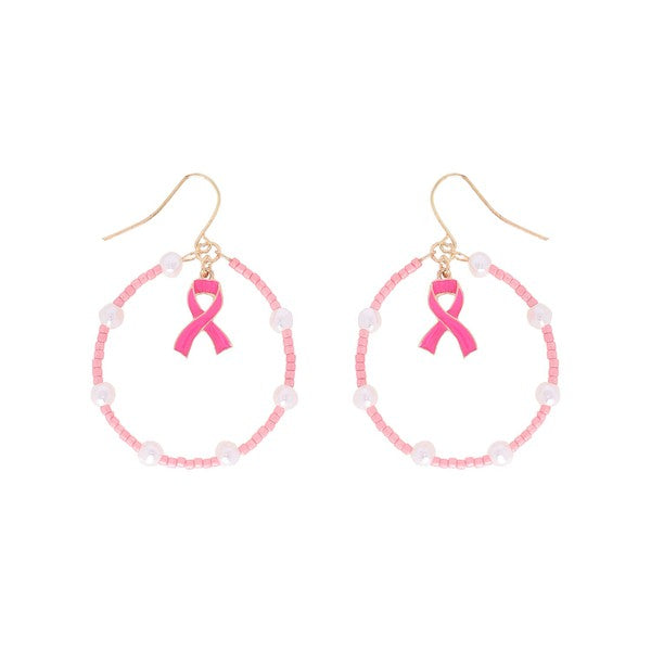 Pink Ribbon Hoop Earrings