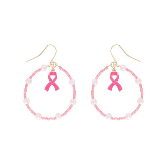 Pink Ribbon Hoop Earrings