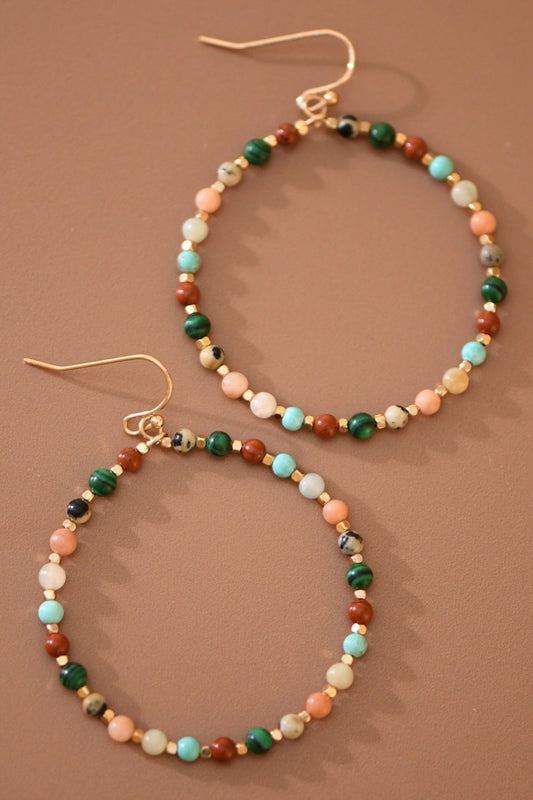 Boho beaded hoop earring