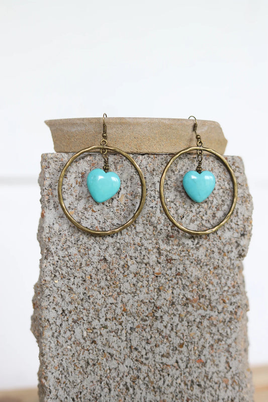 Bronze hoop with Turquoise heart