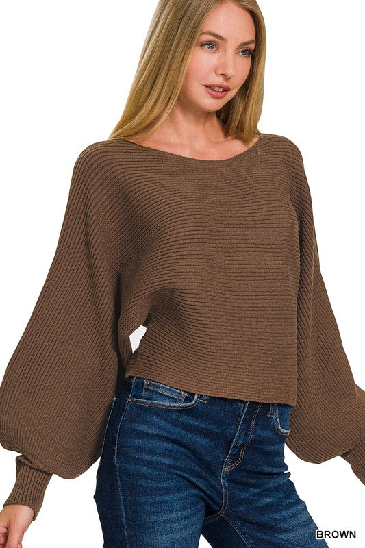 Ribbed Sweater Balloon Sleeves