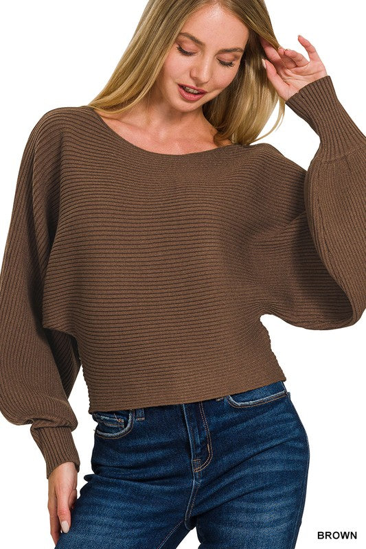 Ribbed Sweater Balloon Sleeves