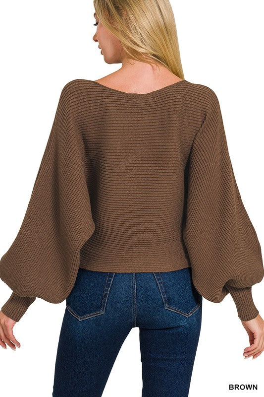 Ribbed Sweater Balloon Sleeves