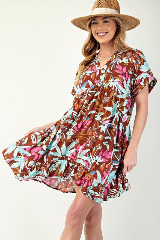 Tropical Brown Floral Dress