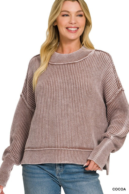 Acid Washed Ribbed Sweater