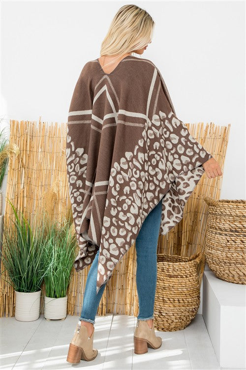 Brown leopard plaid wrap ruana