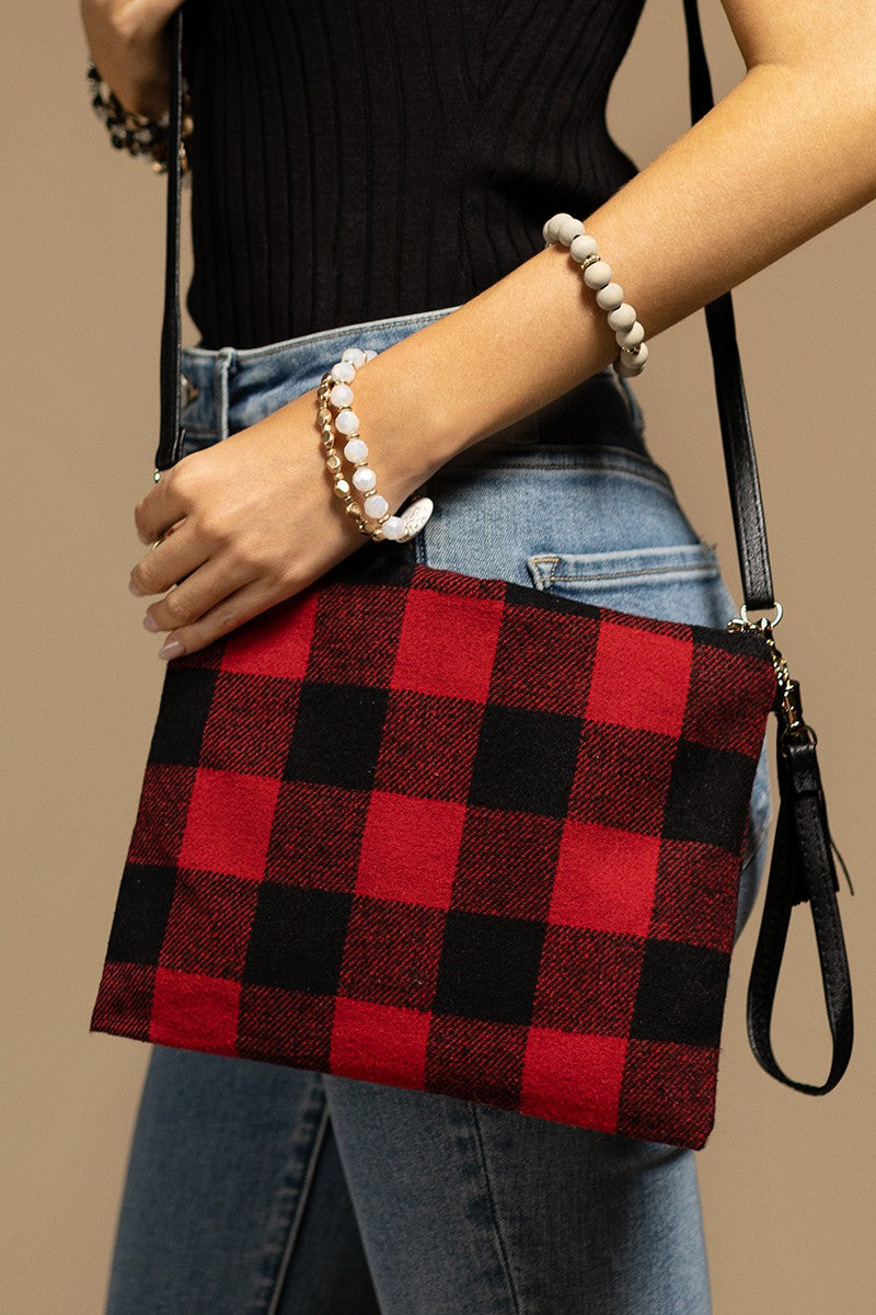 Buffalo check crossbody/clutch wristlet purse