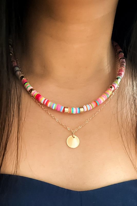 Multi Color Bead Layered Necklace