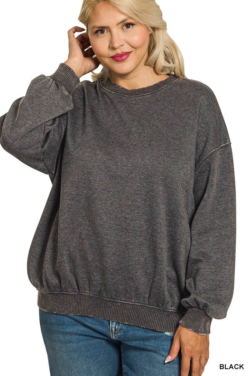 Acid Wash Crew Neck Plus