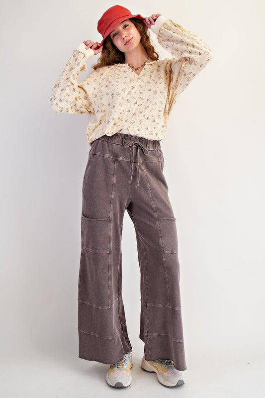 Wide Leg Cargo Mineral Washed Pants