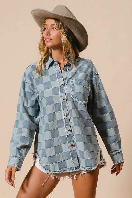 Checkered Denim Shacket
