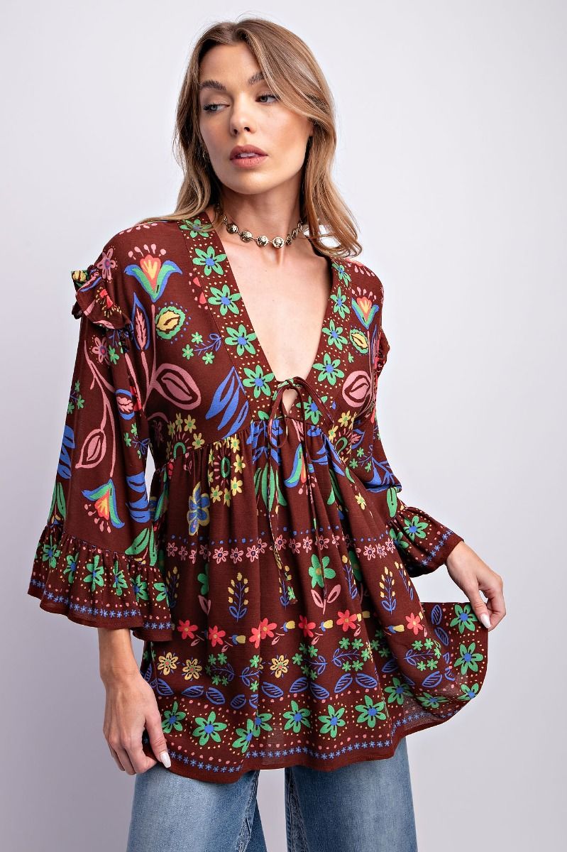 Chocolate Floral Boho Top